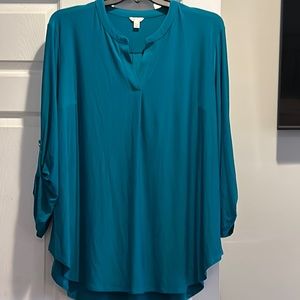 Beautiful, Cato’s, size 22/24W, tabbed sleeve, teal, popover top!